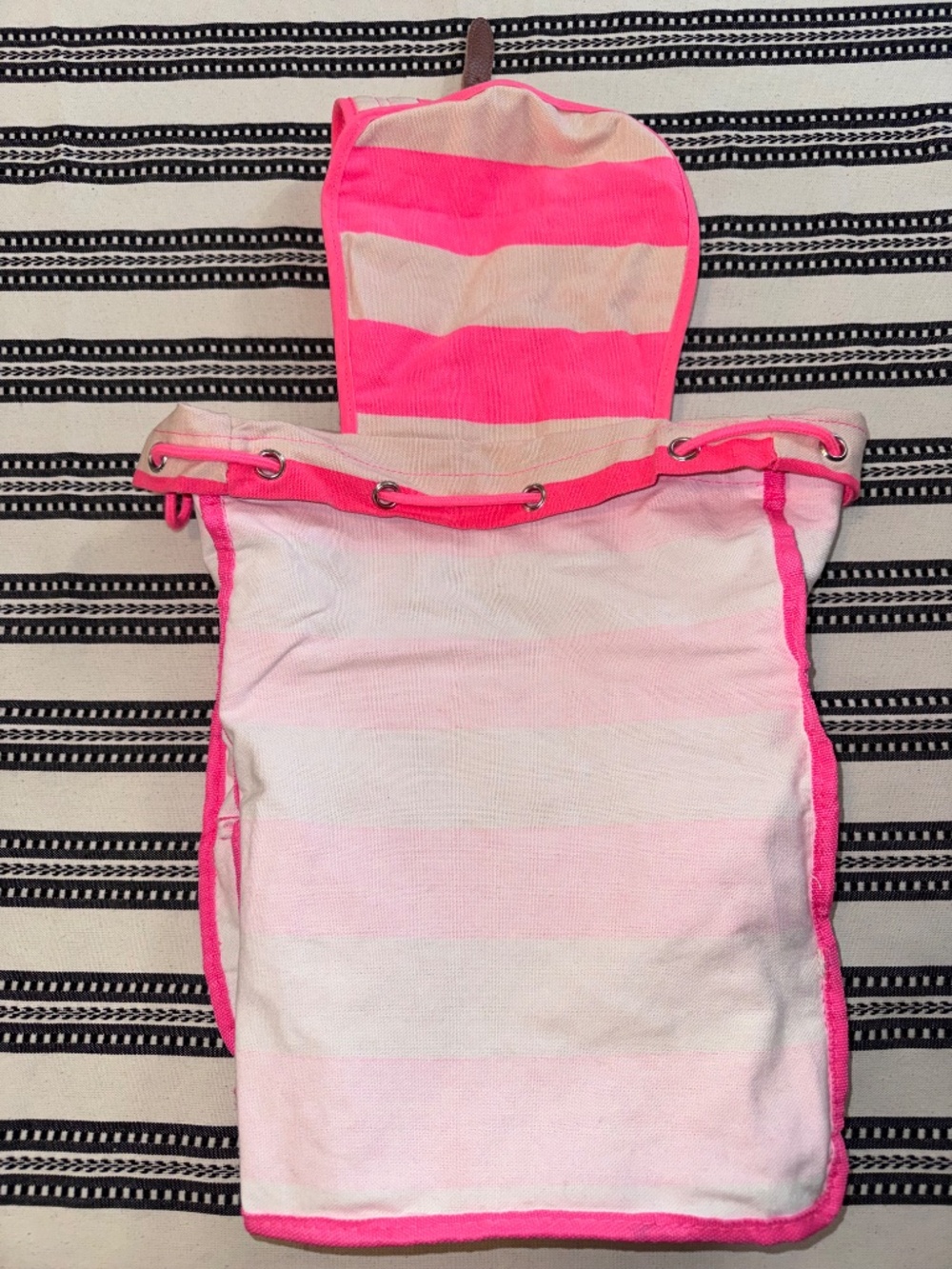 NWOT, Y2K PINK Victoria's Secret Neon Pink Striped Canvas Backpack, Vintage - Picture 8 of 11